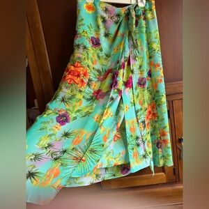 Soft Surroundings Turquoise Tropical Floral Swim Sarong
